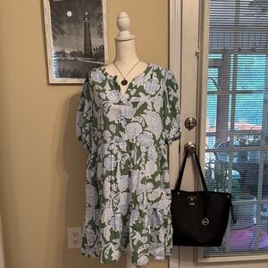 Flowy Floral Green and White Dress